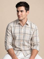 Men’s Cotton Checked Casual Shirt - SF_066Beige_S