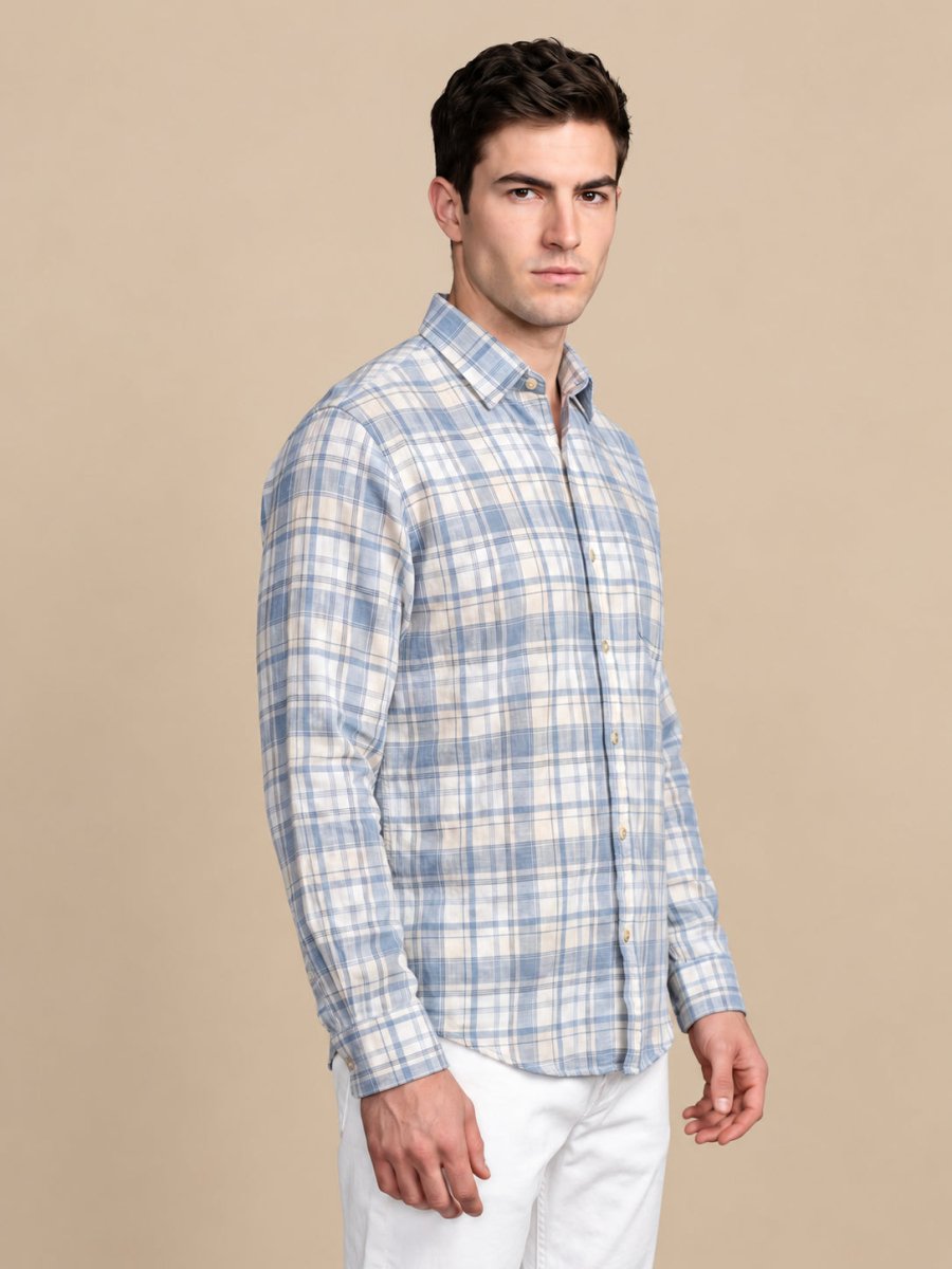 Men’s Cotton Checked Casual Shirt - SF_066Blue_S
