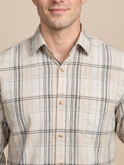 Men’s Cotton Checked Casual Shirt - SF_066Beige_S