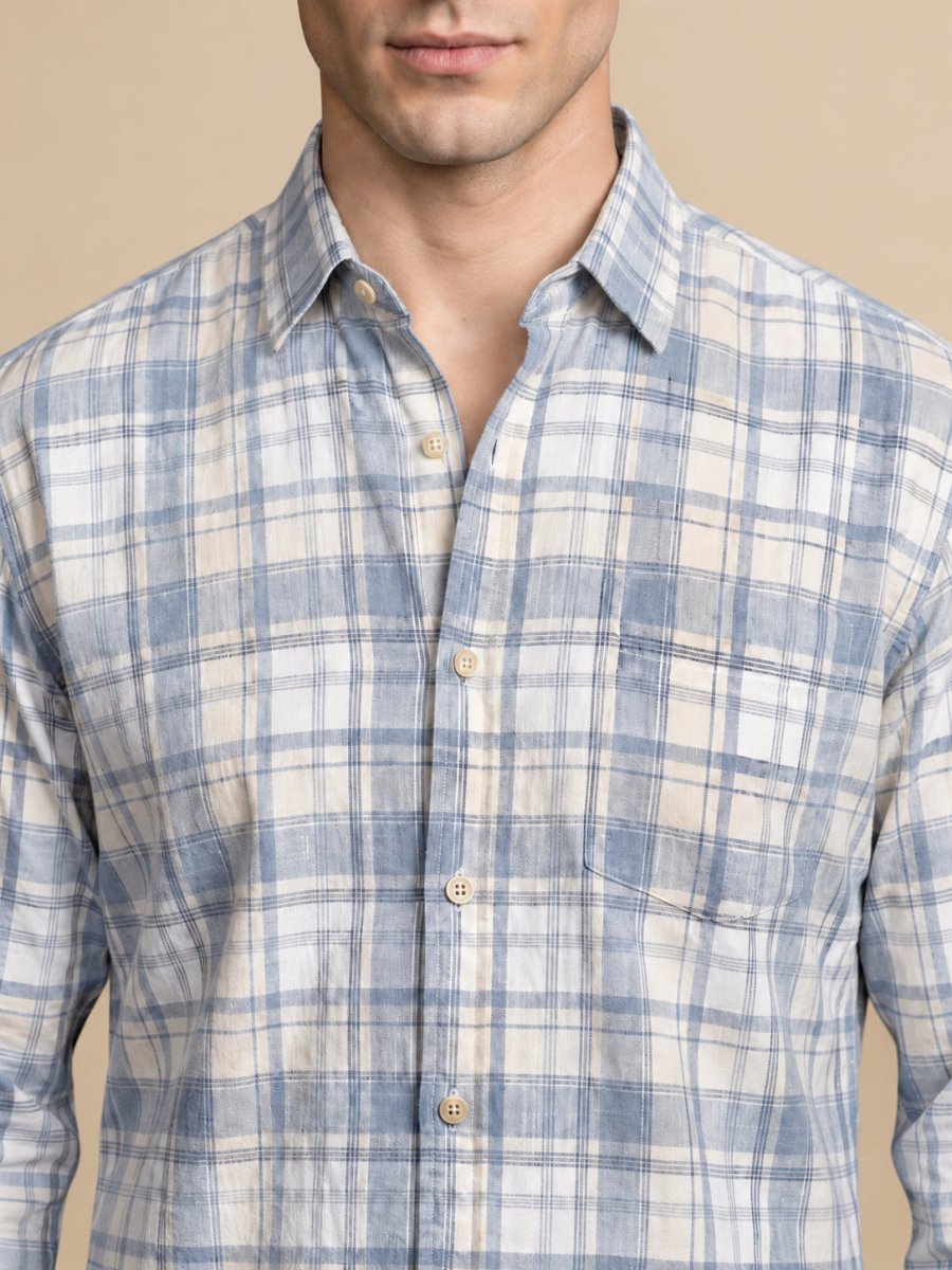 Men’s Cotton Checked Casual Shirt - SF_066Blue_S