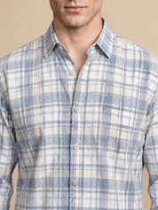 Men’s Cotton Checked Casual Shirt - SF_066Blue_S