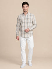 Men’s Cotton Checked Casual Shirt - SF_066Beige_S