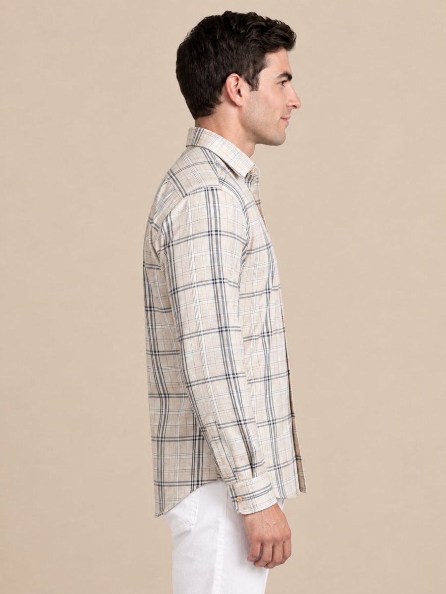Men’s Cotton Checked Casual Shirt - SF_066Beige_S