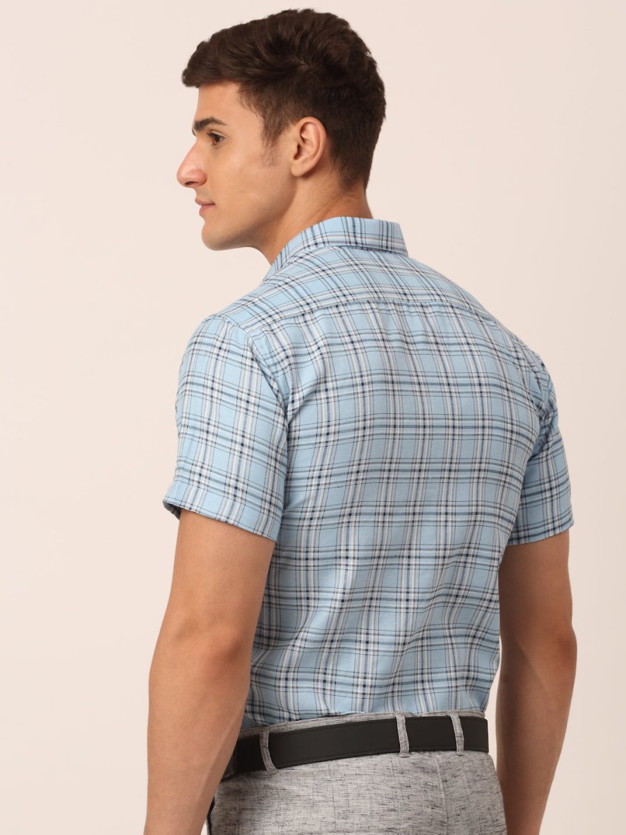 Men's Cotton Checked Half Sleeves Formal Shirts - SF_815Sky_S