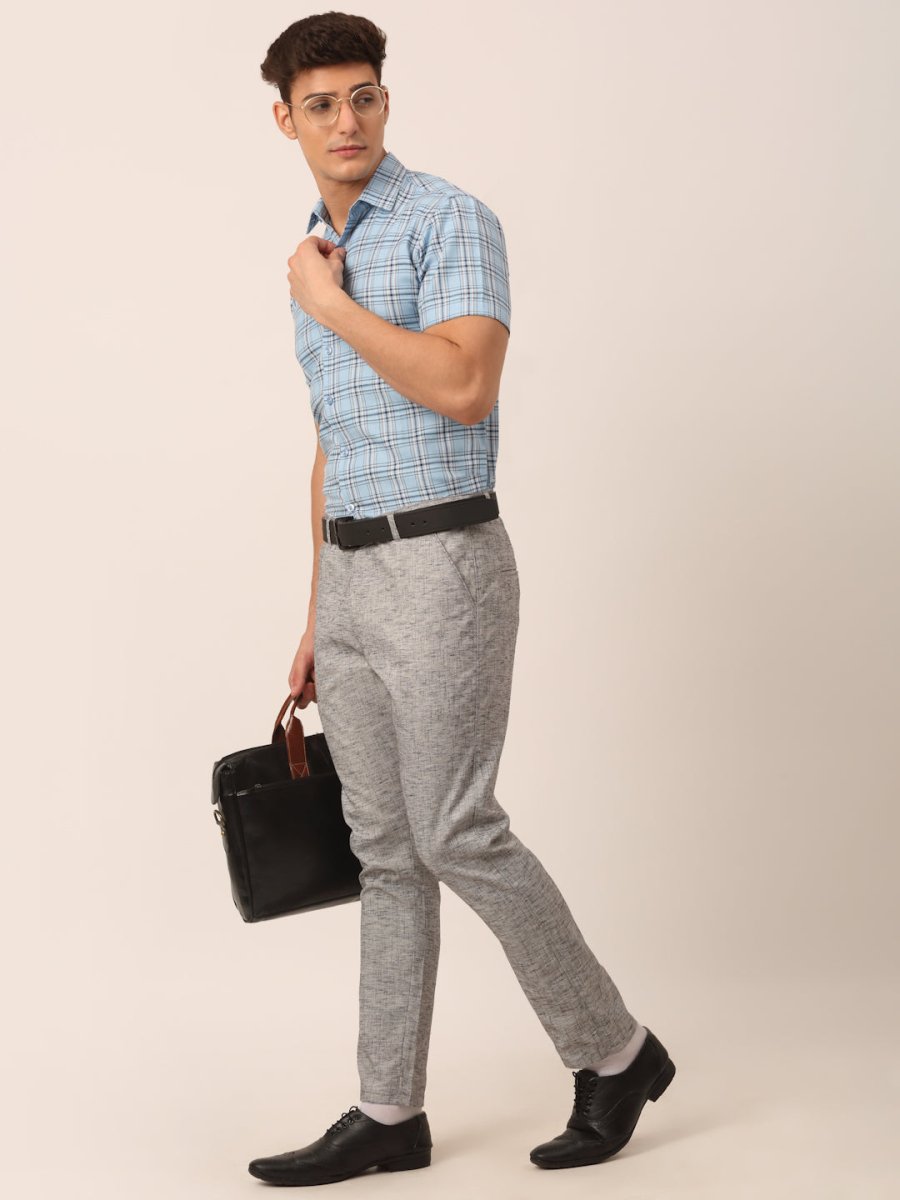Men's Cotton Checked Half Sleeves Formal Shirts - SF_815Sky_S