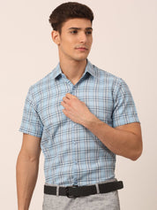 Men's Cotton Checked Half Sleeves Formal Shirts - SF_815Sky_S