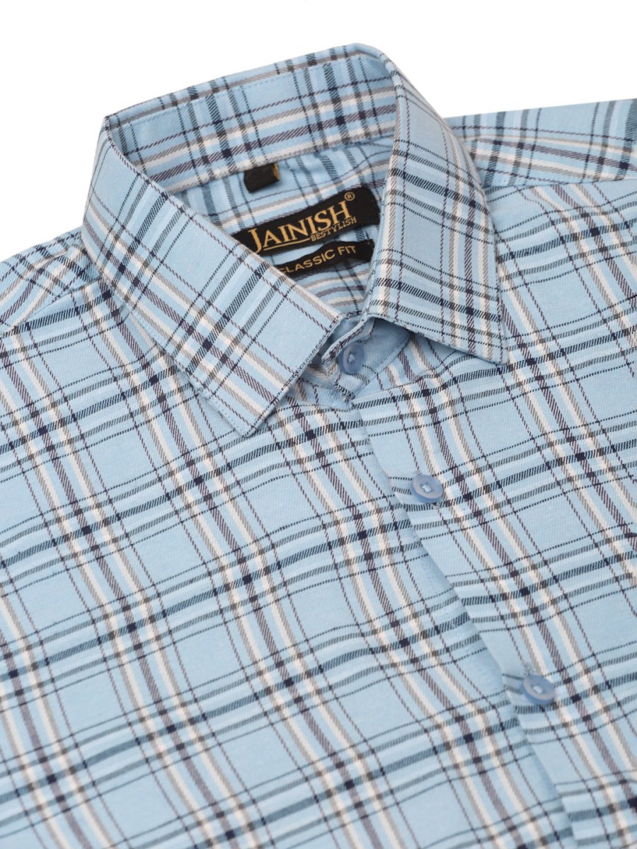 Men's Cotton Checked Half Sleeves Formal Shirts - SF_815Sky_S