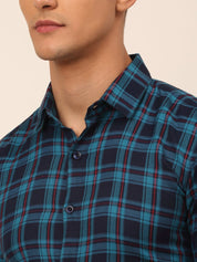 Men's Cotton Checked Half Sleeves Formal Shirts - SF_818Sky-Blue_S