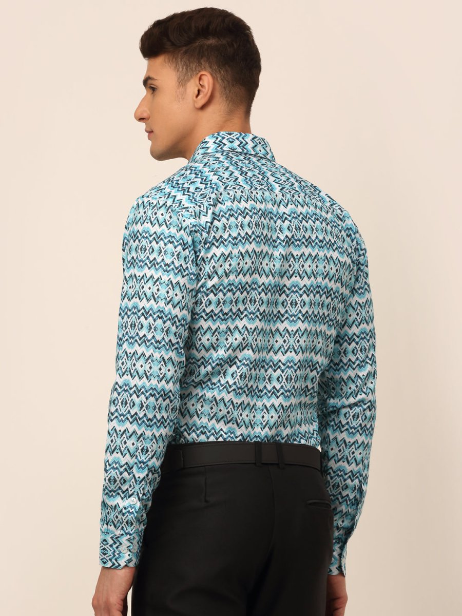 Men's Cotton Printed Formal Shirts - SF_831Sky_S