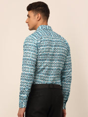 Men's Cotton Printed Formal Shirts - SF_831Sky_S