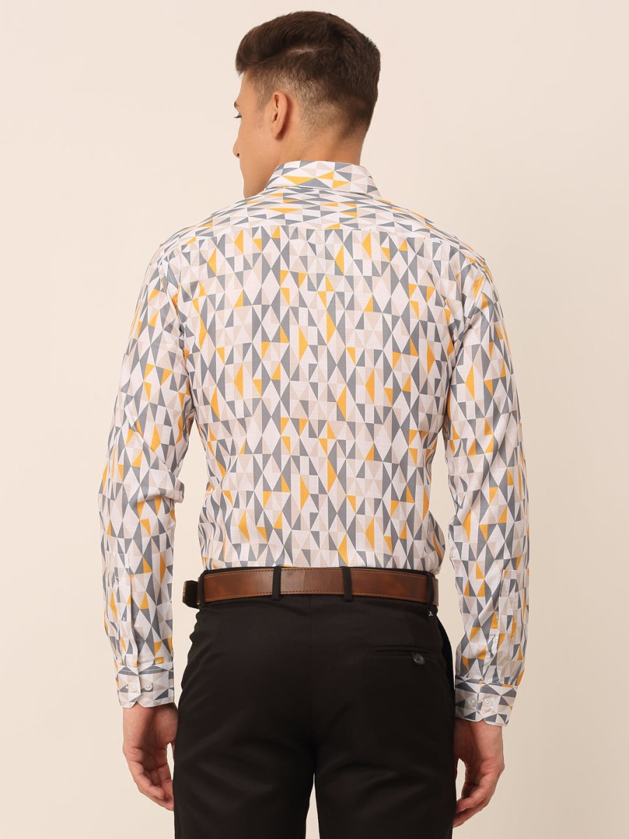 Men's Cotton Printed Formal Shirts - SF_831White-Grey_S