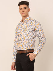 Men's Cotton Printed Formal Shirts - SF_831White-Grey_S