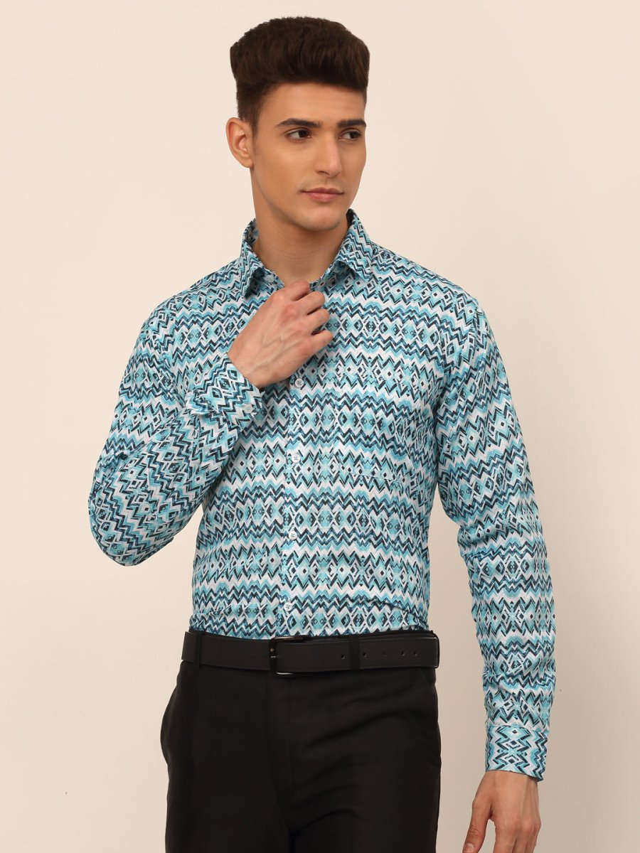 Men's Cotton Printed Formal Shirts - SF_831Sky_S