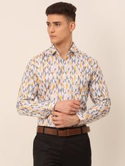 Men's Cotton Printed Formal Shirts - SF_831White-Grey_S
