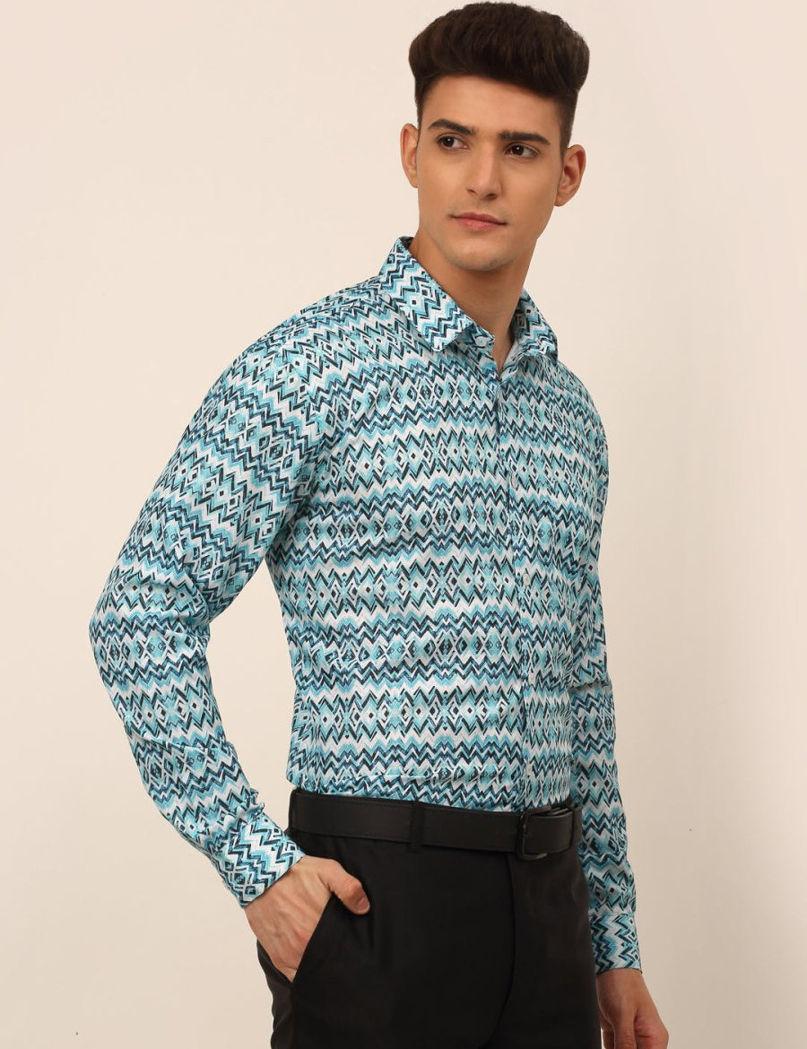 Men's Cotton Printed Formal Shirts - SF_831Sky_S