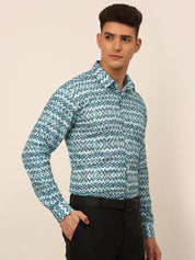 Men's Cotton Printed Formal Shirts - SF_831Sky_S