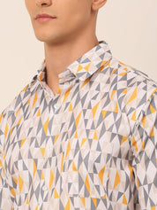 Men's Cotton Printed Formal Shirts - SF_831White-Grey_S