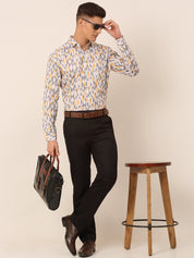 Men's Cotton Printed Formal Shirts - SF_831White-Grey_S