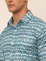 Men's Cotton Printed Formal Shirts - SF_831Sky_S