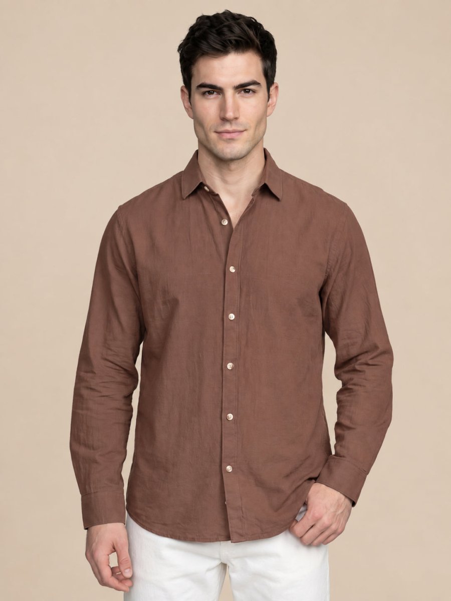 Men’s Cotton Solid Casual Shirt - SF_065Brown_S