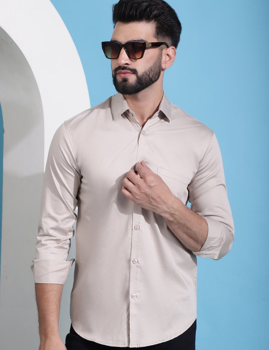 Men's Cotton Solid Casual Shirt - SF_883Beige_S