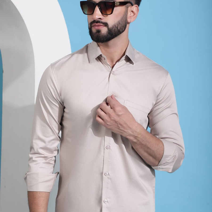 Men's Cotton Solid Casual Shirt - SF_883Beige_S