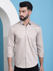 Men's Cotton Solid Casual Shirt - SF_883Beige_S