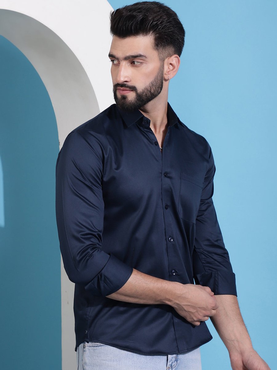 Men's Cotton Solid Casual Shirt - SF_883Navy_S