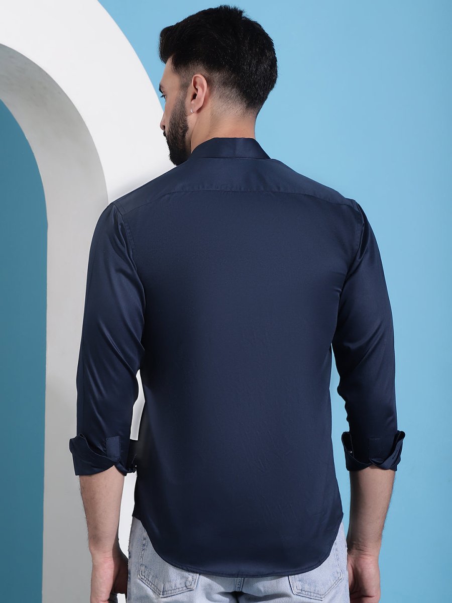 Men's Cotton Solid Casual Shirt - SF_883Navy_S