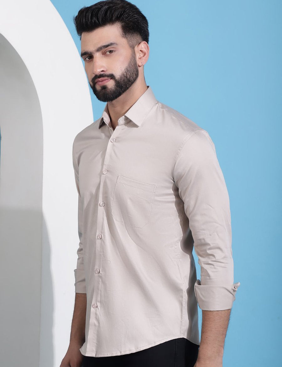 Men's Cotton Solid Casual Shirt - SF_883Beige_S
