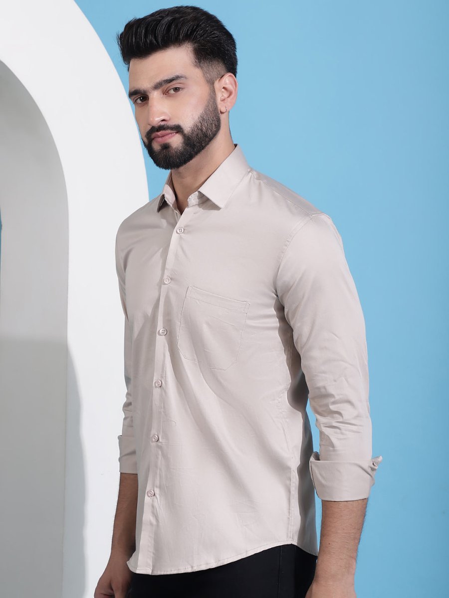 Men's Cotton Solid Casual Shirt - SF_883Beige_S