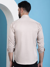 Men's Cotton Solid Casual Shirt - SF_883Beige_S