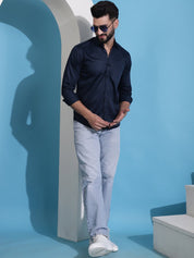 Men's Cotton Solid Casual Shirt - SF_883Navy_S