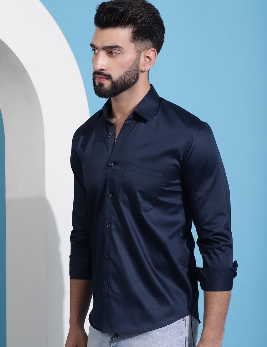 Men's Cotton Solid Casual Shirt - SF_883Navy_S