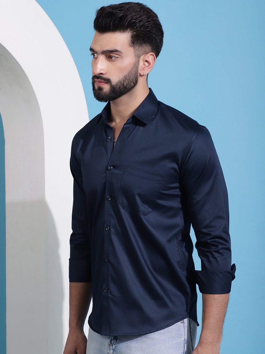 Men's Cotton Solid Casual Shirt - SF_883Navy_S