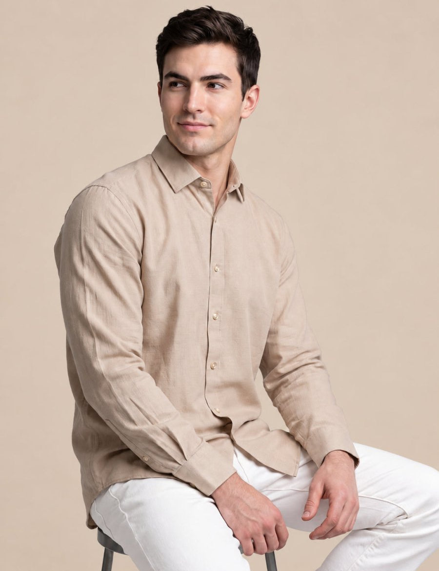 Men’s Cotton Solid Casual Shirt - SF_065Cream_S