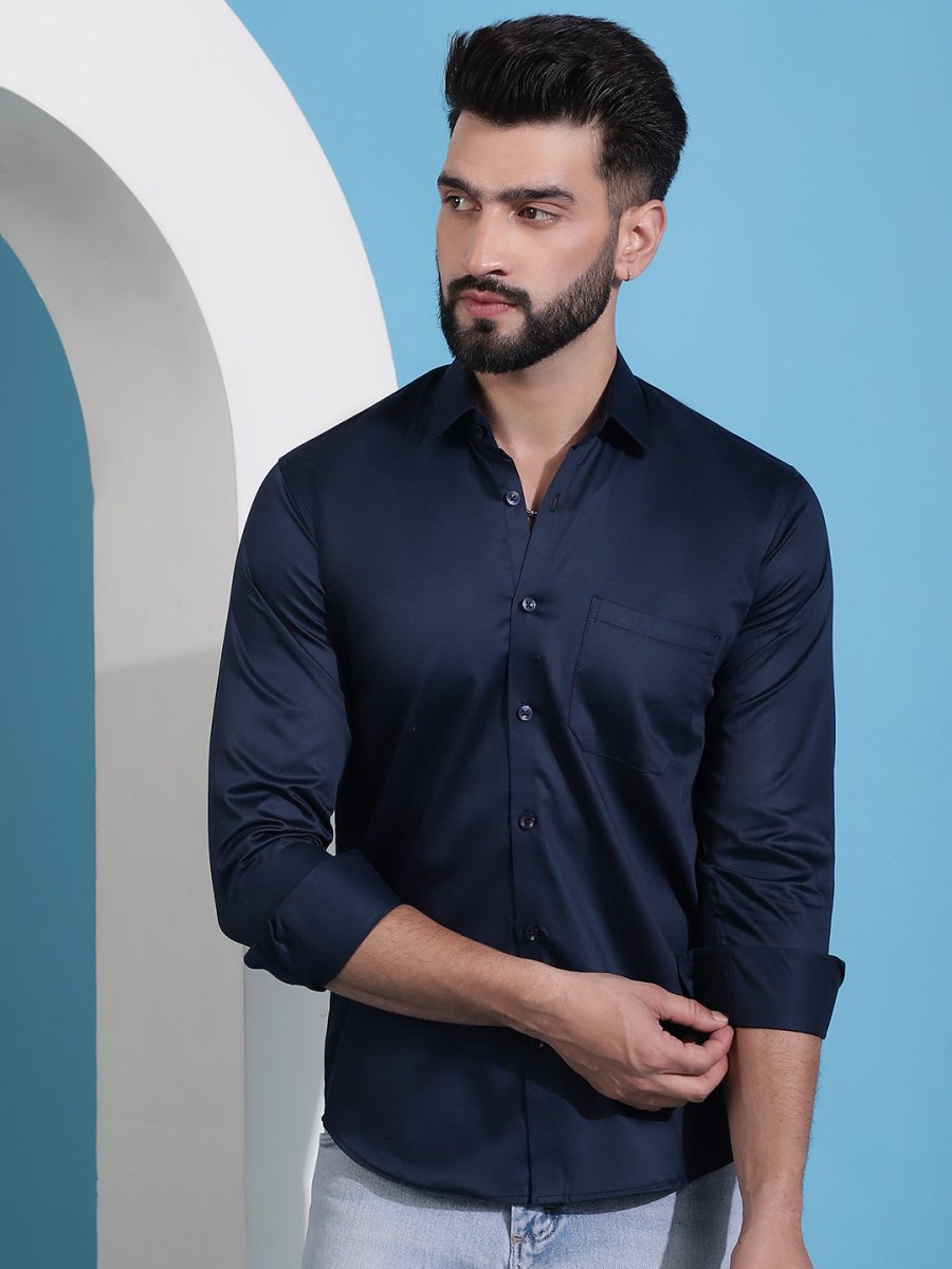 Men's Cotton Solid Casual Shirt - SF_883Navy_S