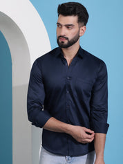 Men's Cotton Solid Casual Shirt - SF_883Navy_S