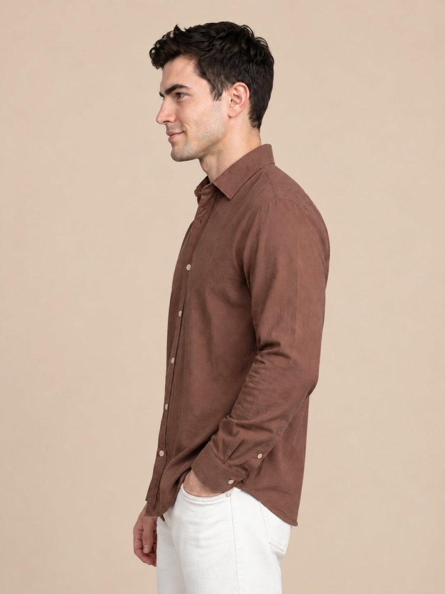 Men’s Cotton Solid Casual Shirt - SF_065Brown_S