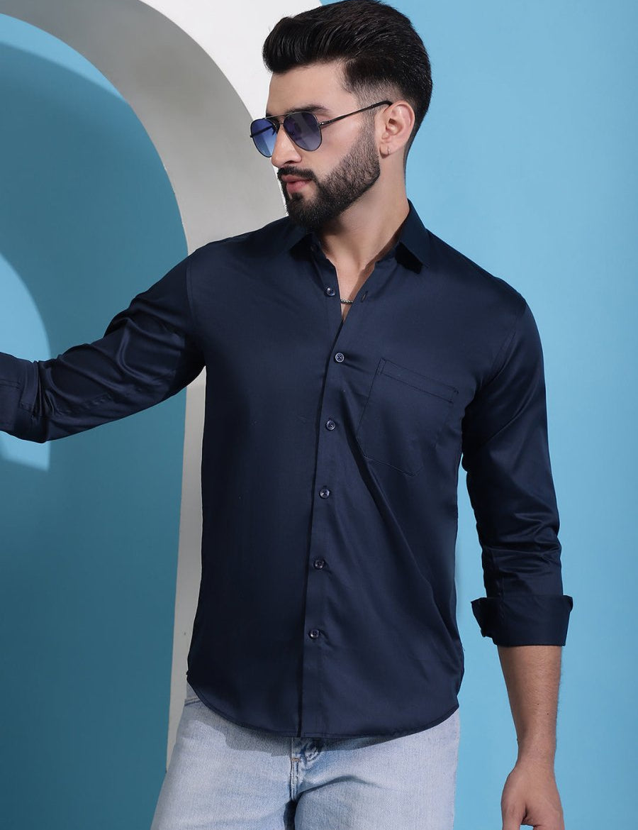 Men's Cotton Solid Casual Shirt - SF_883Navy_S