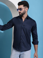 Men's Cotton Solid Casual Shirt - SF_883Navy_S