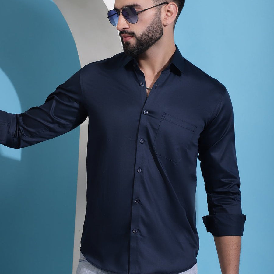 Men's Cotton Solid Casual Shirt - SF_883Navy_S