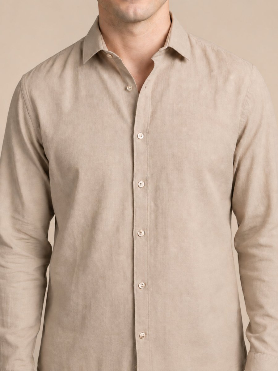 Men’s Cotton Solid Casual Shirt - SF_065Cream_S