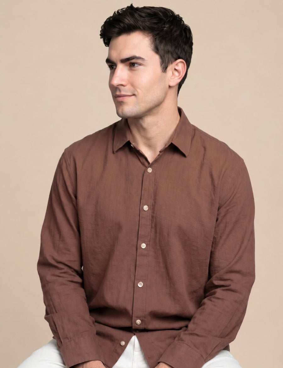 Men’s Cotton Solid Casual Shirt - SF_065Brown_S