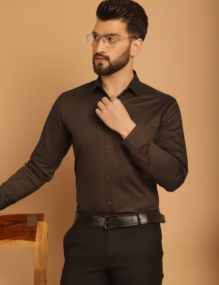 Men's Cotton Solid Formal Shirt - SF_883Coffee_S