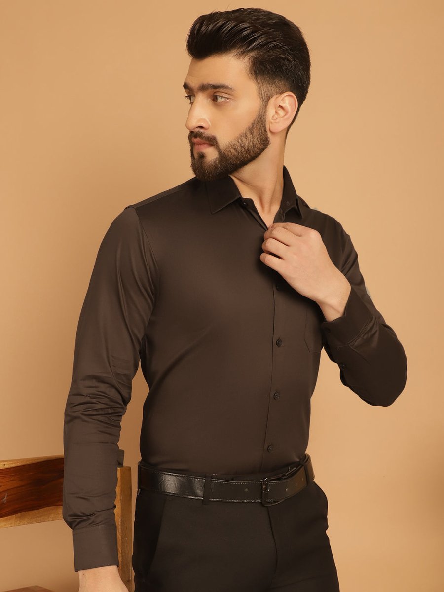 Men's Cotton Solid Formal Shirt - SF_883Coffee_S