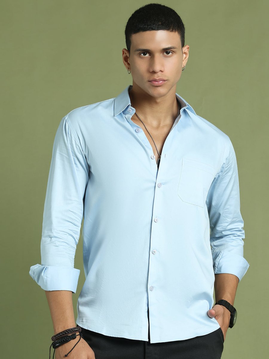 Men's Cotton Solid Formal Shirt - SF_883Sky_S