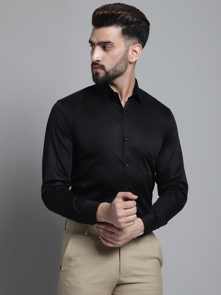 Men's Cotton Solid Formal Shirt - SF_883Black_S
