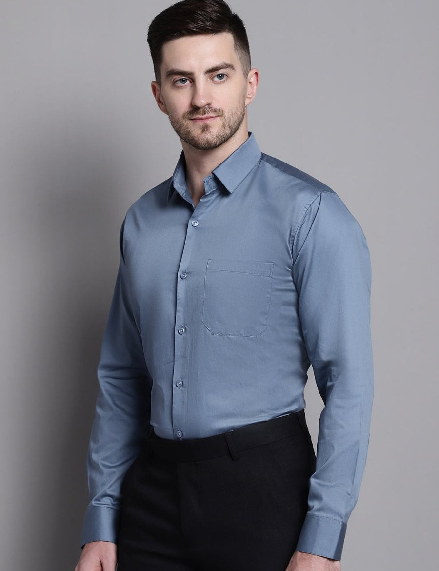 Men's Cotton Solid Formal Shirt - SF_883Grey_S