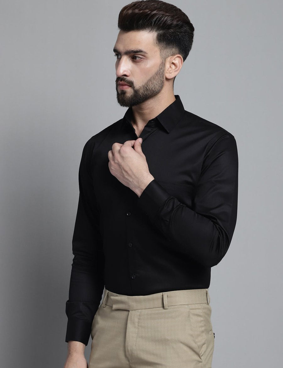 Men's Cotton Solid Formal Shirt - SF_883Black_S